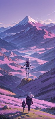 Agentic Purple Afternoon Mountain Spring Machine mobile wallpaper / スマホ壁紙