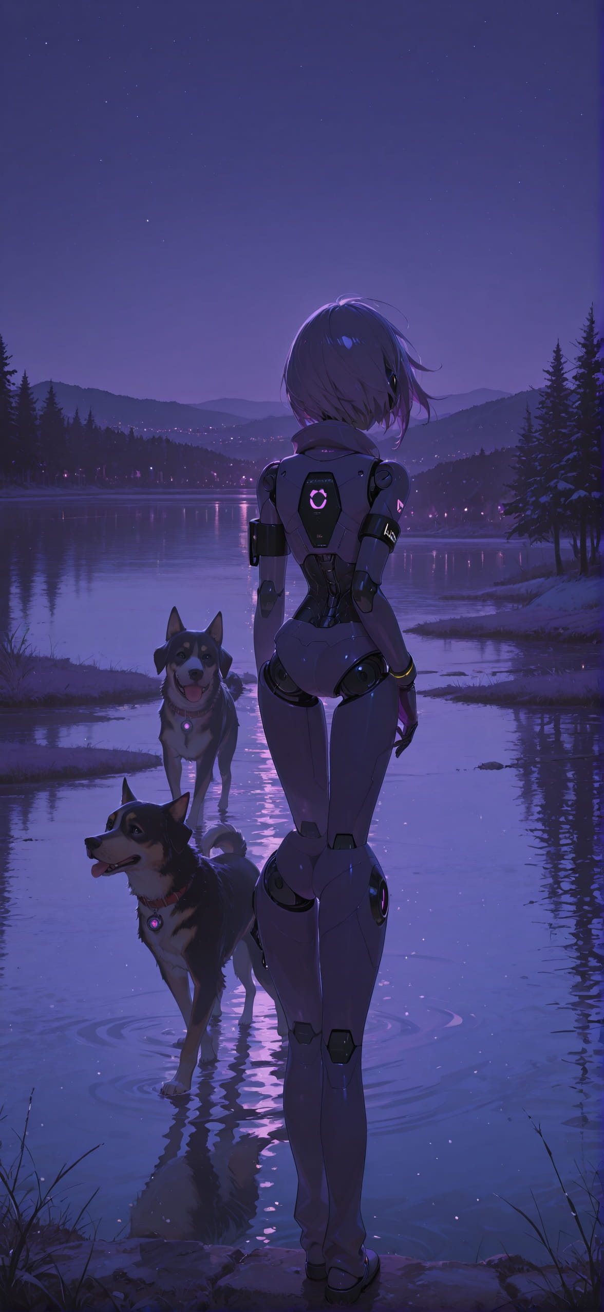 Agentic Purple Night Sea Winter Animal Machine mobile wallpaper / スマホ壁紙