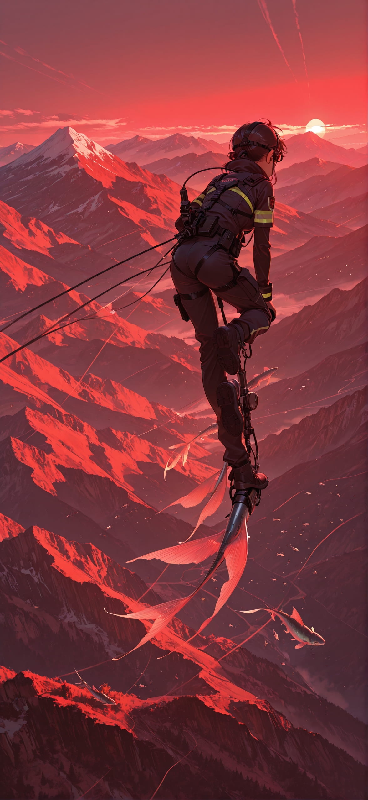 Agentic Red Afternoon Mountain Summer Animal Machine mobile wallpaper / スマホ壁紙