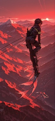 Agentic Red Afternoon Mountain Summer Animal Machine mobile wallpaper / スマホ壁紙