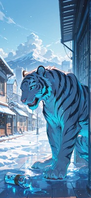 Alchemy Blue Afternoon City Winter Animal mobile wallpaper / スマホ壁紙