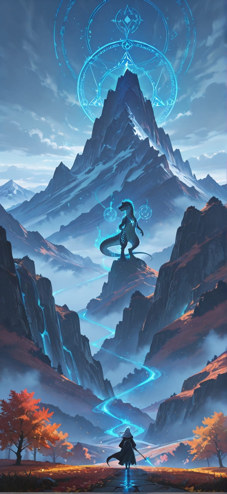 Alchemy Blue Afternoon Mountain Autumn Animal mobile wallpaper / スマホ壁紙