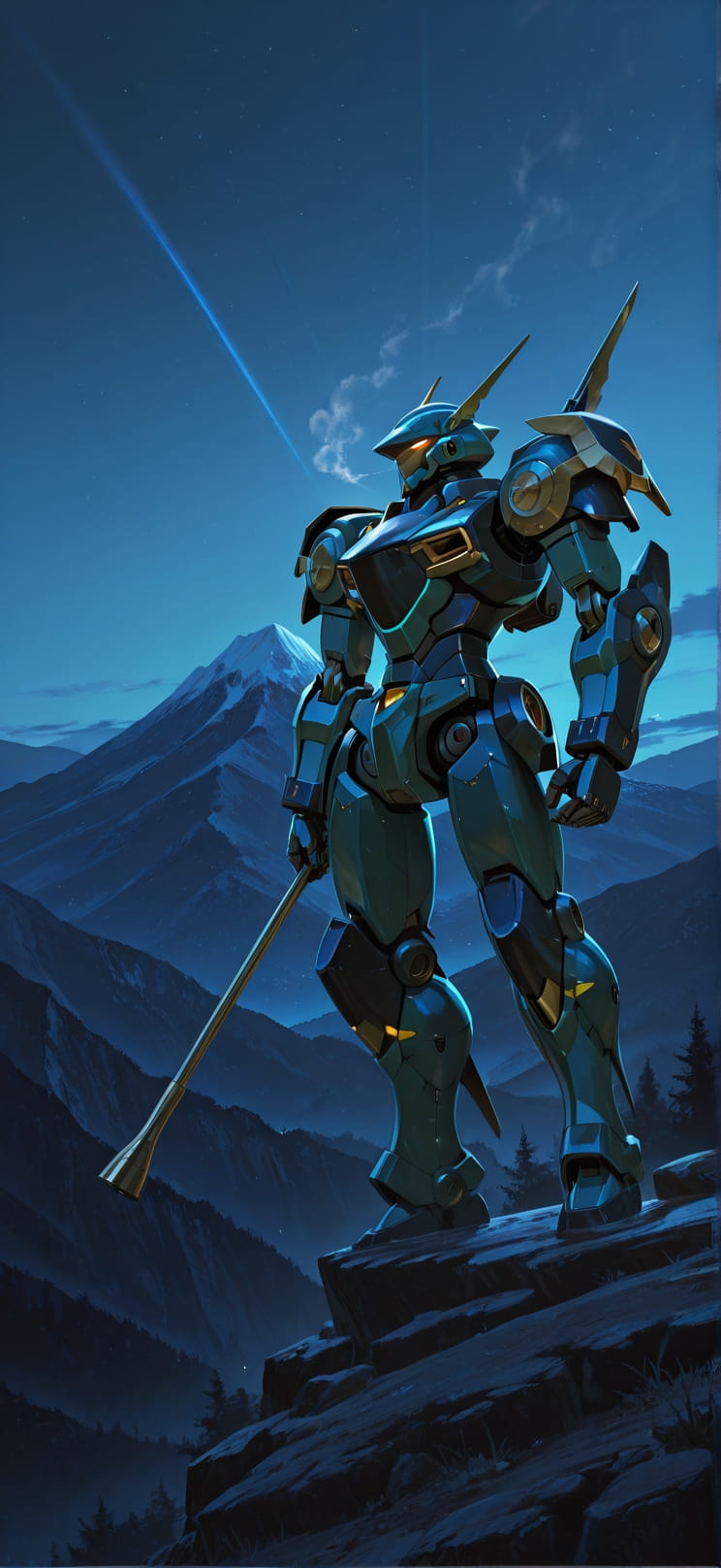 Alchemy Blue Night Mountain Summer Machine mobile wallpaper / スマホ壁紙