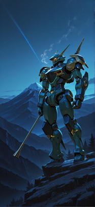 Alchemy Blue Night Mountain Summer Machine mobile wallpaper / スマホ壁紙