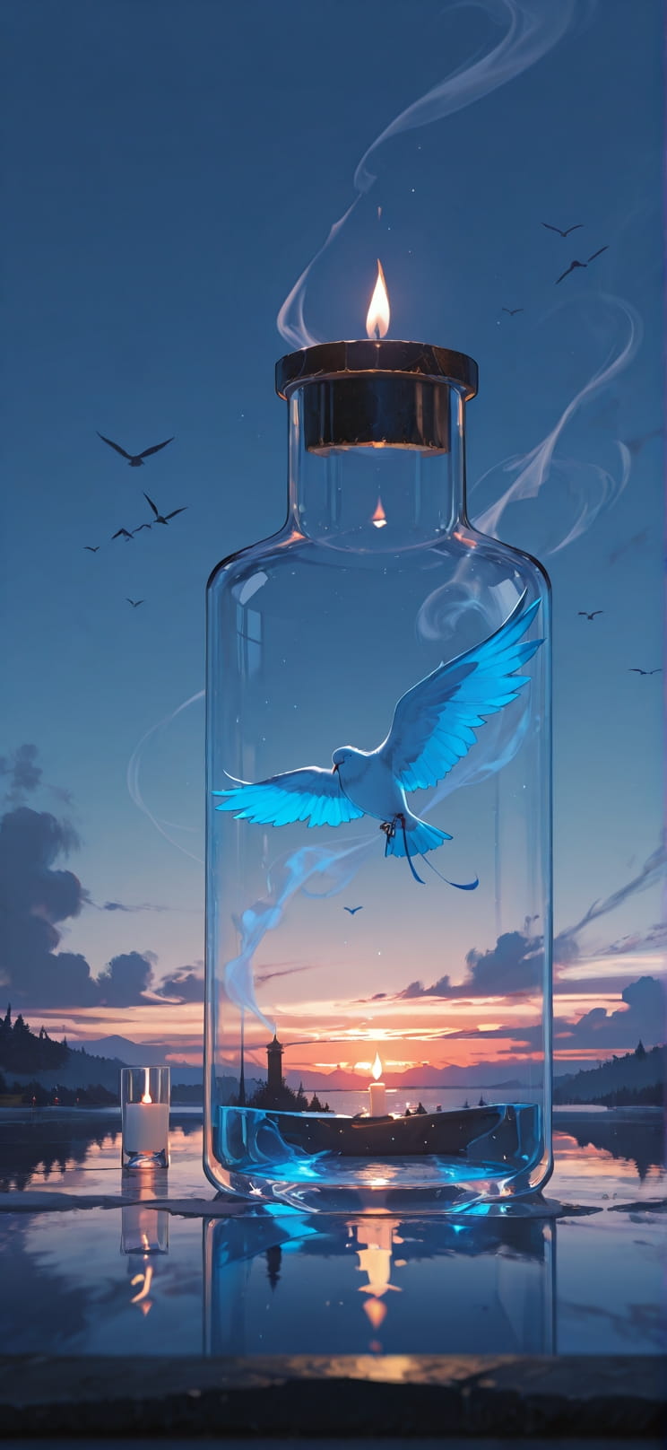 Alchemy Blue Sunset Sea Winter Animal mobile wallpaper / スマホ壁紙