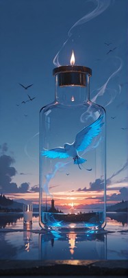 Alchemy Blue Sunset Sea Winter Animal mobile wallpaper / スマホ壁紙