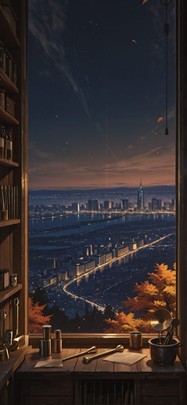 Alchemy Brown Night City Autumn mobile wallpaper / スマホ壁紙