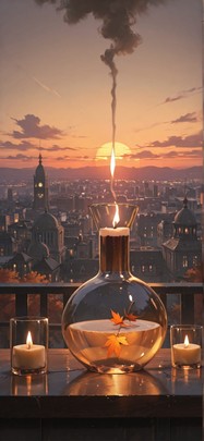Alchemy Brown Sunset City Autumn mobile wallpaper / スマホ壁紙