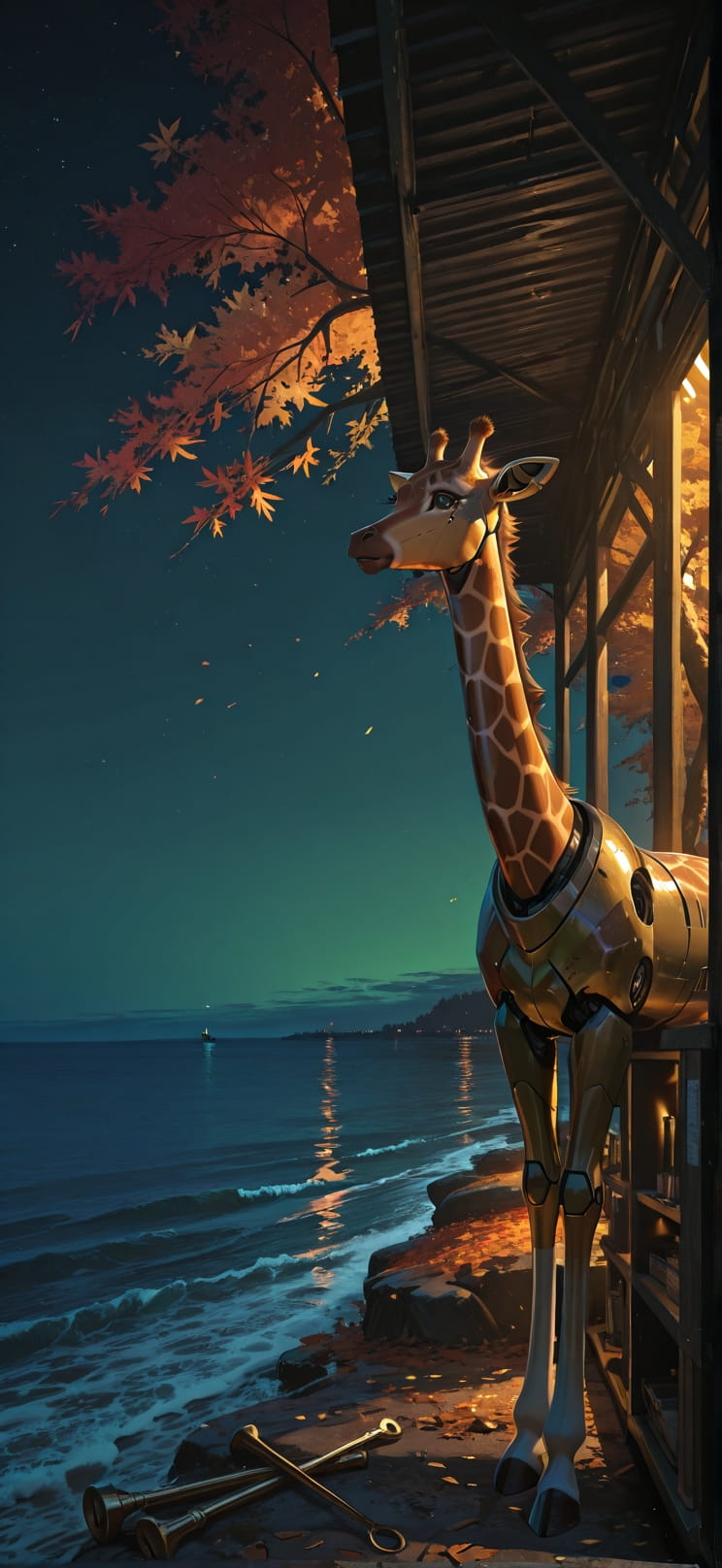 Alchemy Green Night Sea Autumn Animal Machine mobile wallpaper / スマホ壁紙