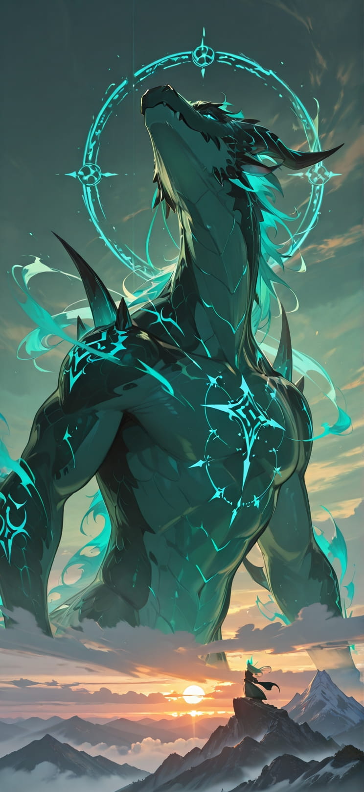 Alchemy Green Sunset Mountain Summer Animal mobile wallpaper / スマホ壁紙