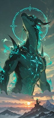 Alchemy Green Sunset Mountain Summer Animal mobile wallpaper / スマホ壁紙