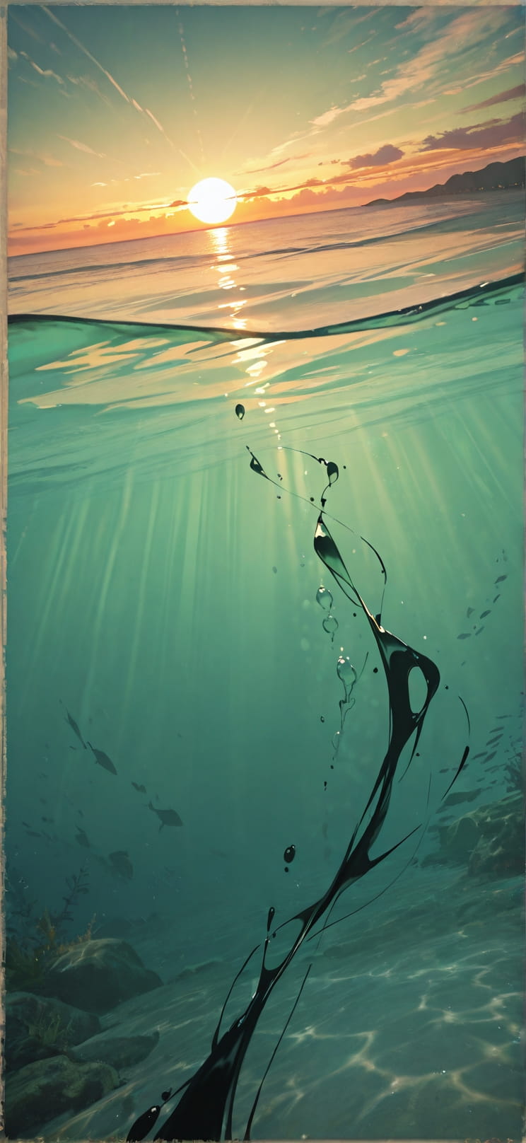 Alchemy Green Sunset Sea Summer mobile wallpaper / スマホ壁紙