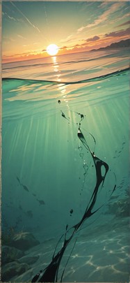 Alchemy Green Sunset Sea Summer mobile wallpaper / スマホ壁紙