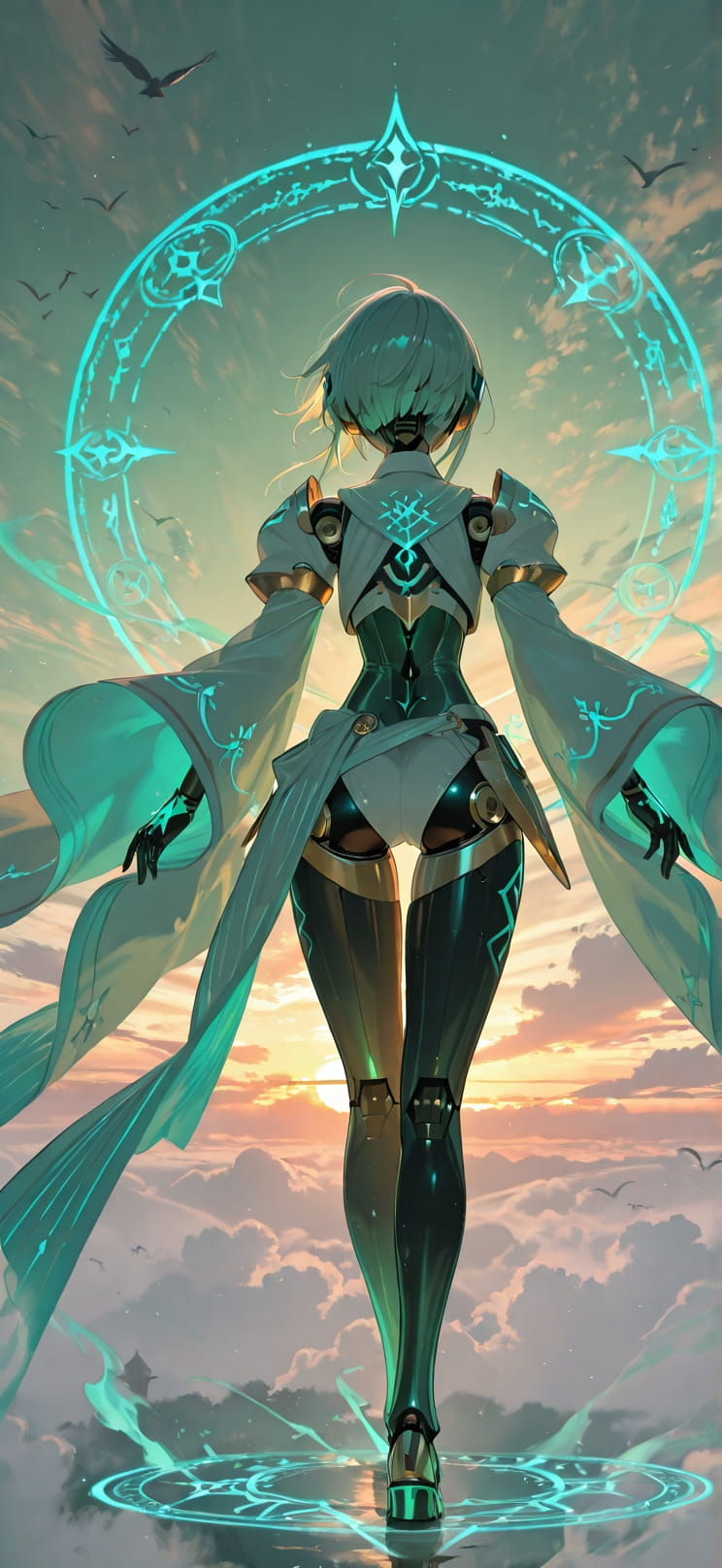 Alchemy Green Sunset Sky Summer Animal Machine mobile wallpaper / スマホ壁紙