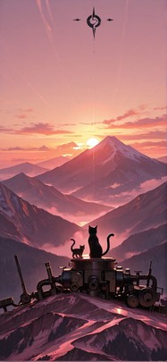 Alchemy Pink Sunset Mountain Summer Animal Machine mobile wallpaper / スマホ壁紙