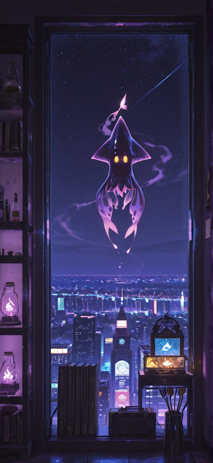 Alchemy Purple Night City Spring Animal mobile wallpaper / スマホ壁紙