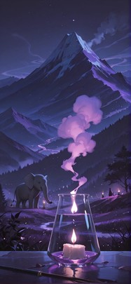 Alchemy Purple Night Mountain Spring Animal mobile wallpaper / スマホ壁紙