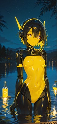 Alchemy Yellow Night Sea Summer Machine mobile wallpaper / スマホ壁紙