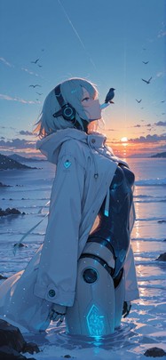 Allthefeels Blue Sunset Sea Winter Animal Machine mobile wallpaper / スマホ壁紙