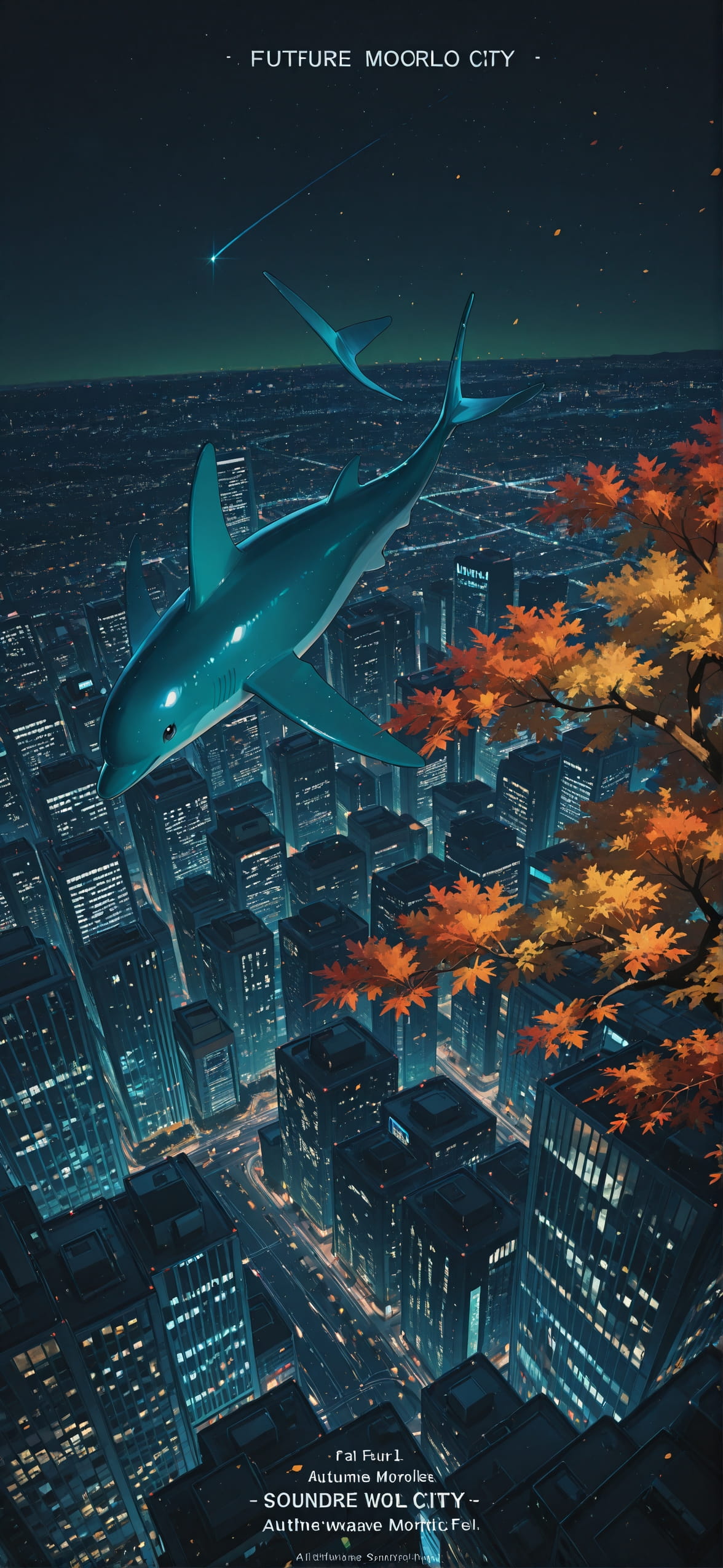 Allthefeels Green Night City Autumn Animal mobile wallpaper / スマホ壁紙
