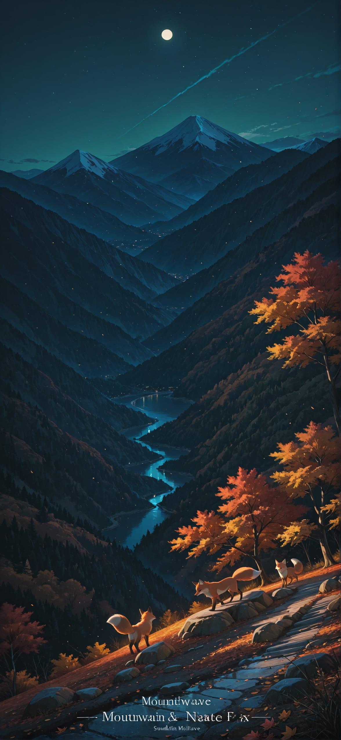 Allthefeels Green Night Mountain Autumn Animal mobile wallpaper / スマホ壁紙