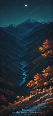 Allthefeels Green Night Mountain Autumn Animal mobile wallpaper / スマホ壁紙