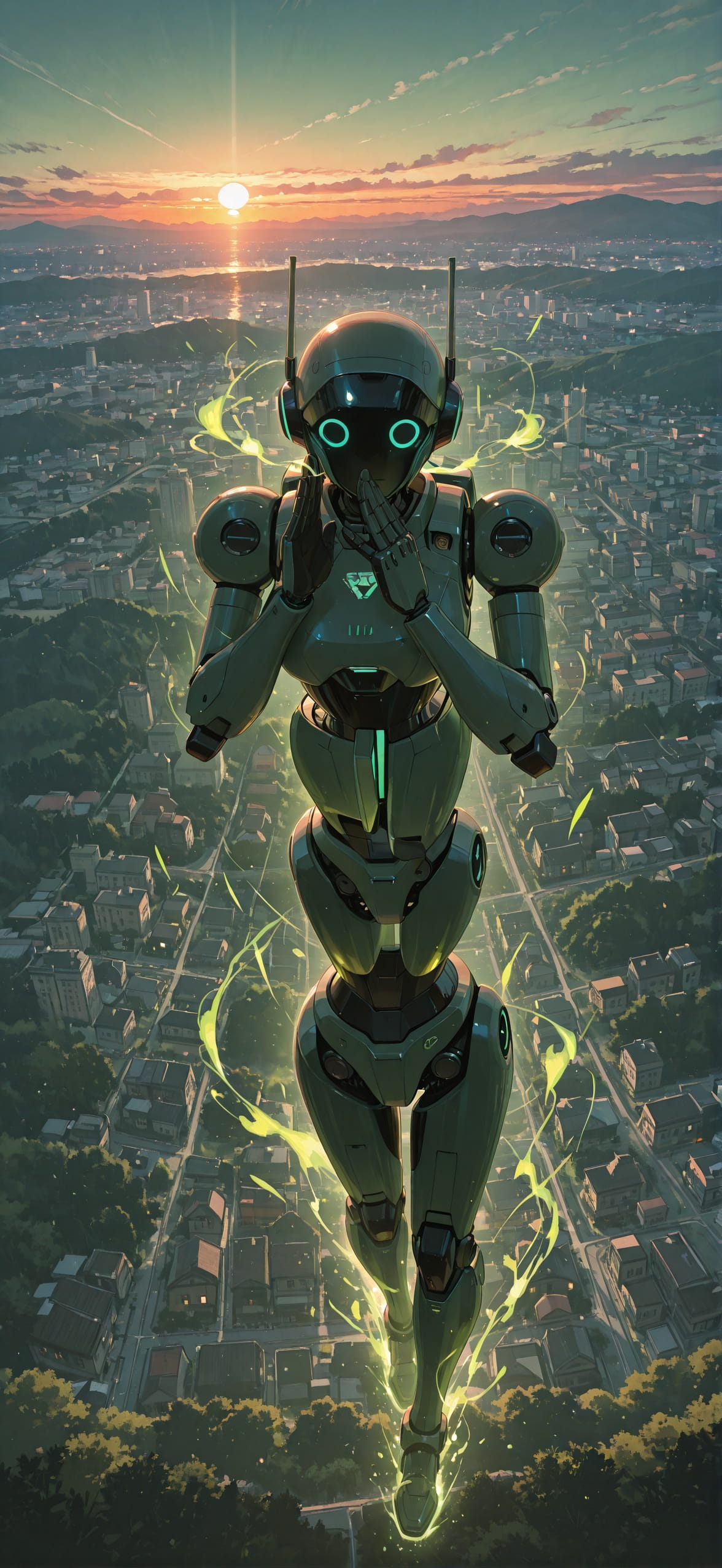 Allthefeels Green Sunset City Spring Machine mobile wallpaper / スマホ壁紙