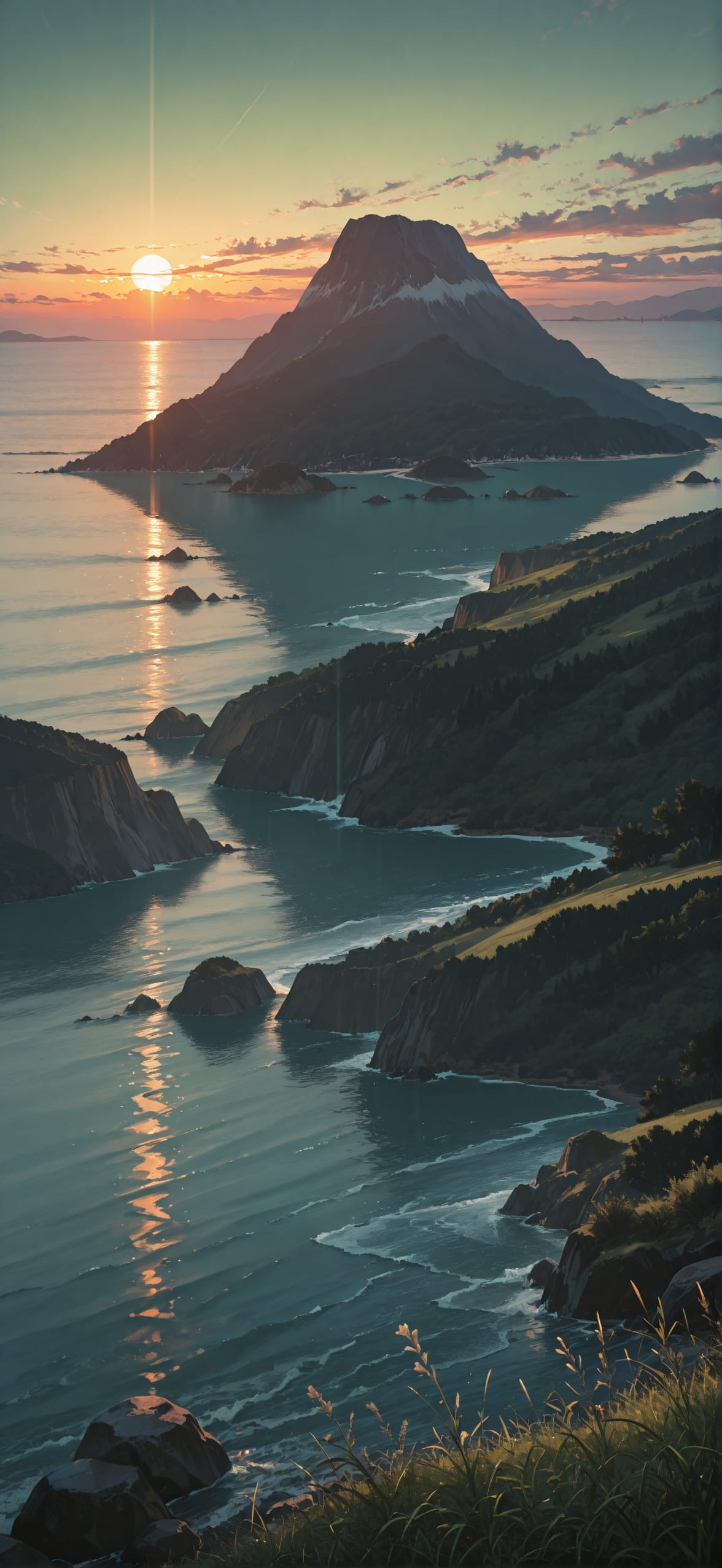 Allthefeels Green Sunset Sea Spring mobile wallpaper / スマホ壁紙