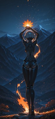 Allthefeels Orange Night Mountain Autumn Machine mobile wallpaper / スマホ壁紙