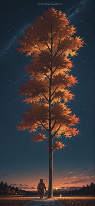 Allthefeels Orange Night Sky Autumn Animal mobile wallpaper / スマホ壁紙