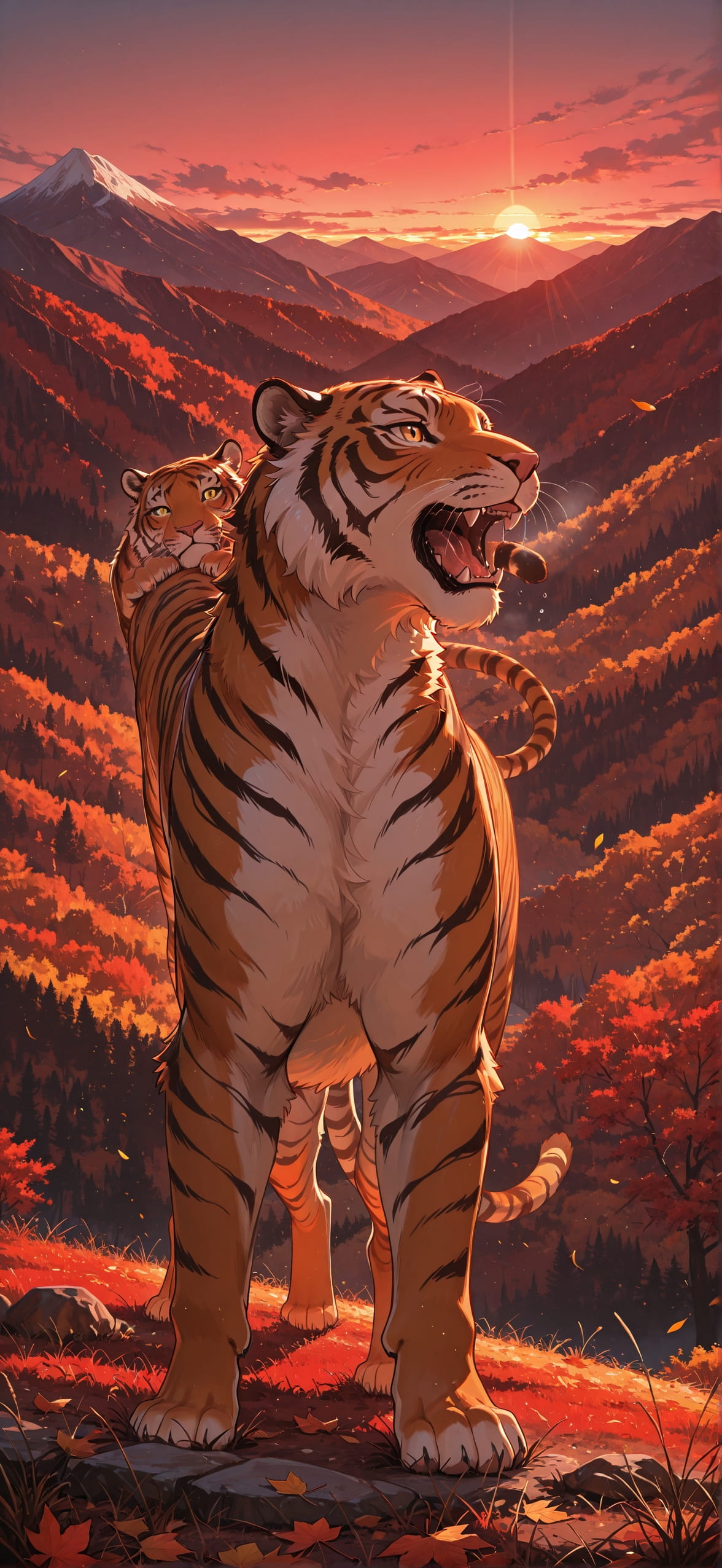 Allthefeels Red Sunset Mountain Autumn Animal mobile wallpaper / スマホ壁紙