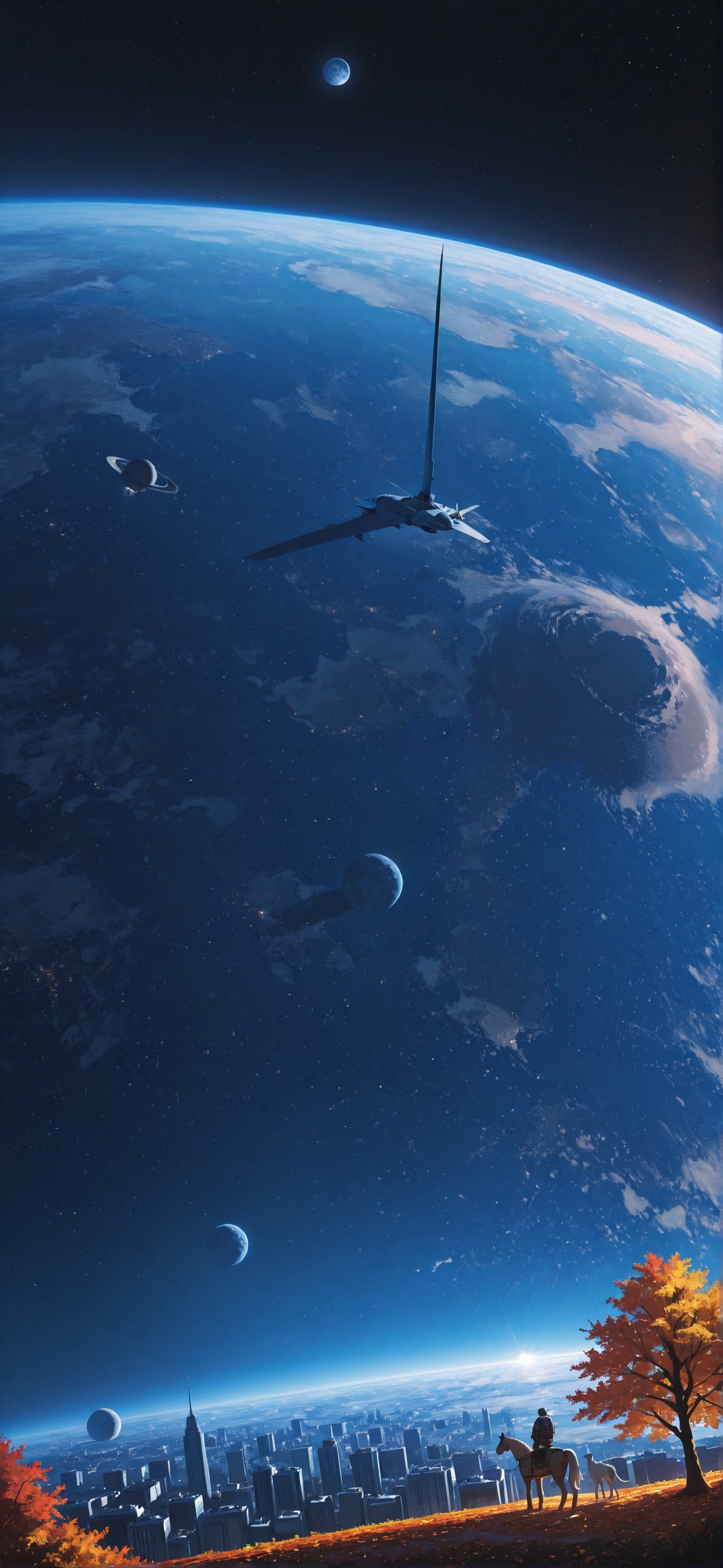 Artemis Blue Afternoon City Autumn Animal Machine mobile wallpaper / スマホ壁紙