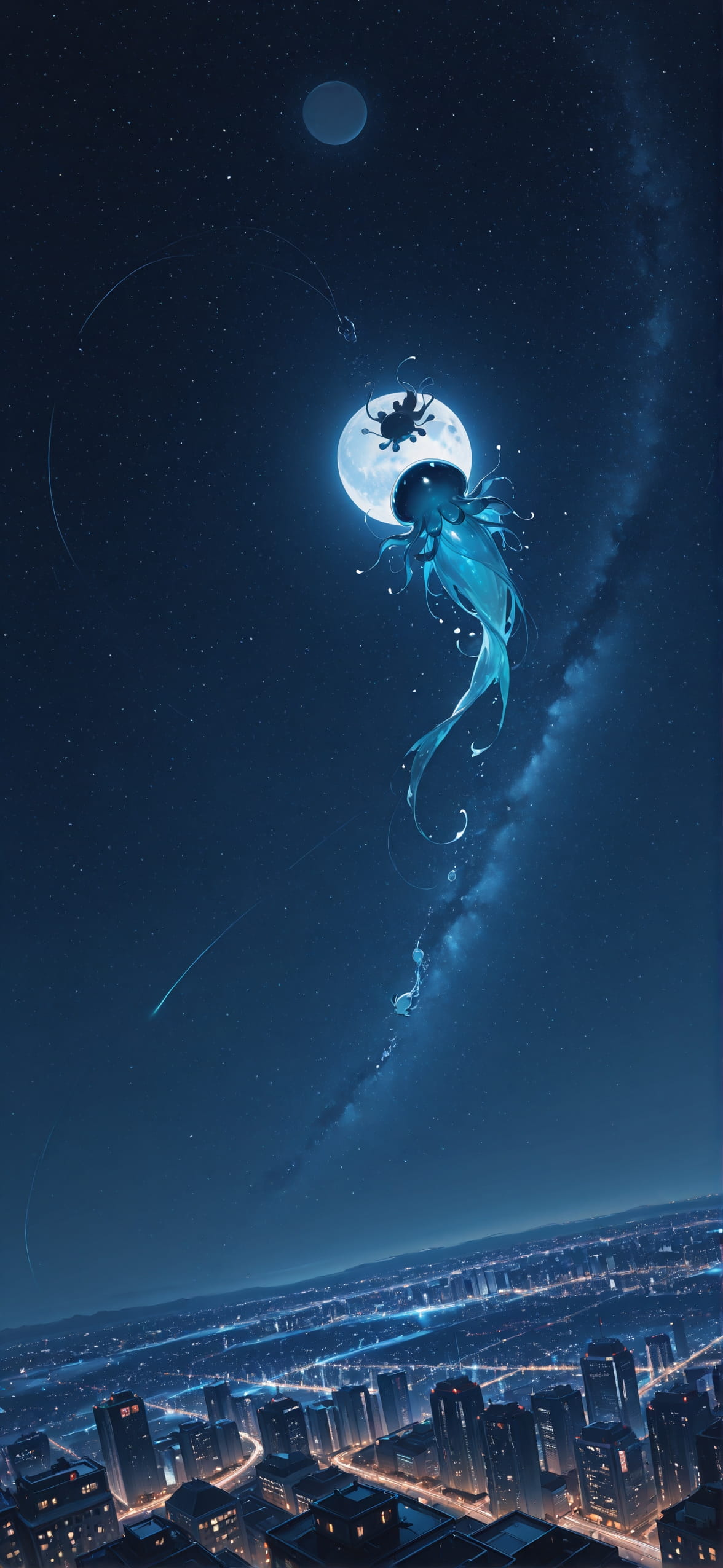 Artemis Blue Night City Winter Animal mobile wallpaper / スマホ壁紙