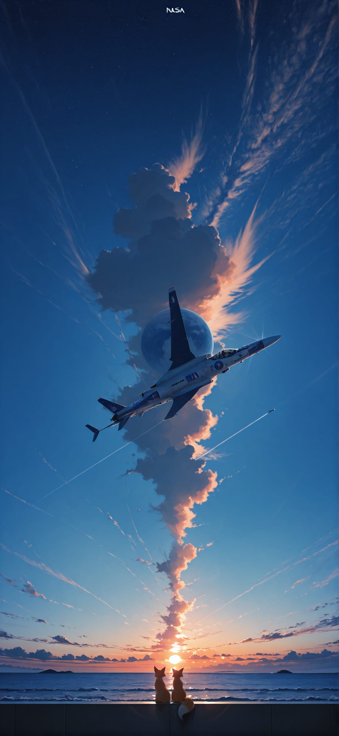 Artemis Blue Sunset Sea Summer Animal mobile wallpaper / スマホ壁紙