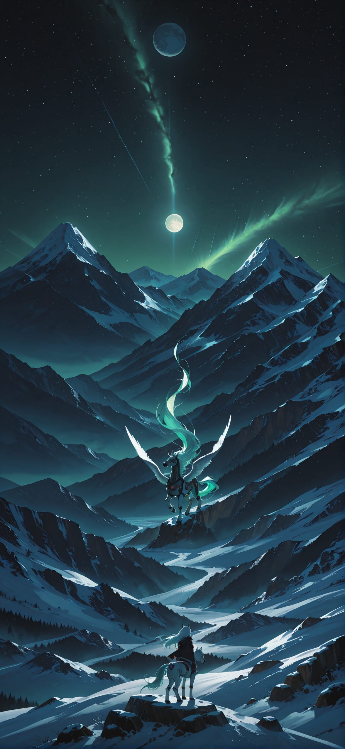 Artemis Green Night Mountain Winter Animal Machine mobile wallpaper / スマホ壁紙