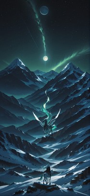 Artemis Green Night Mountain Winter Animal Machine mobile wallpaper / スマホ壁紙