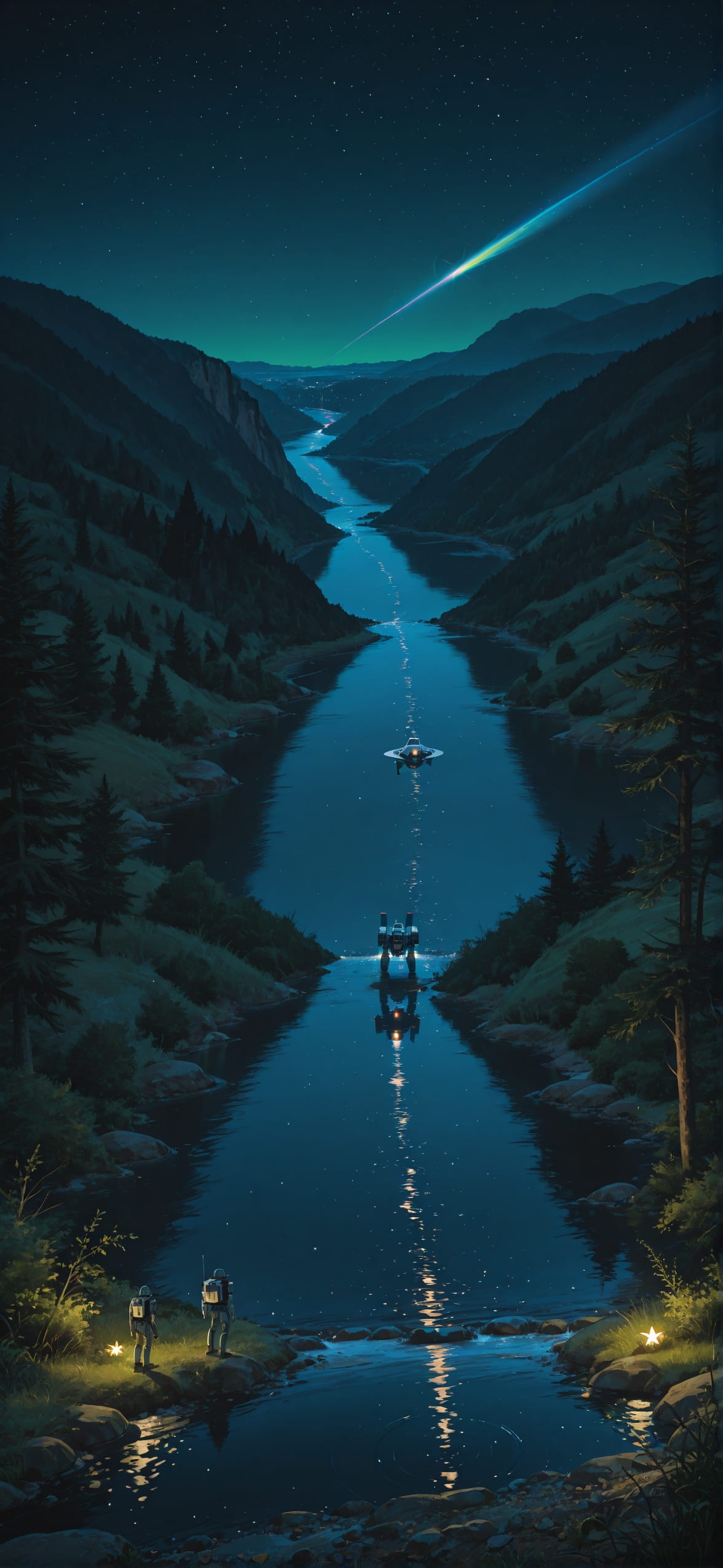 Artemis Green Night Sea Spring Machine mobile wallpaper / スマホ壁紙