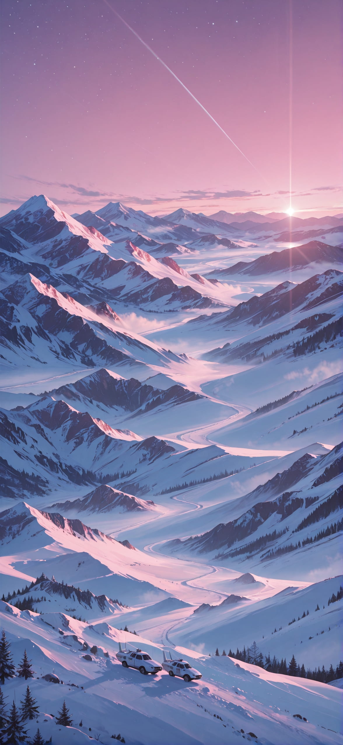 Artemis Pink Afternoon Mountain Winter mobile wallpaper / スマホ壁紙