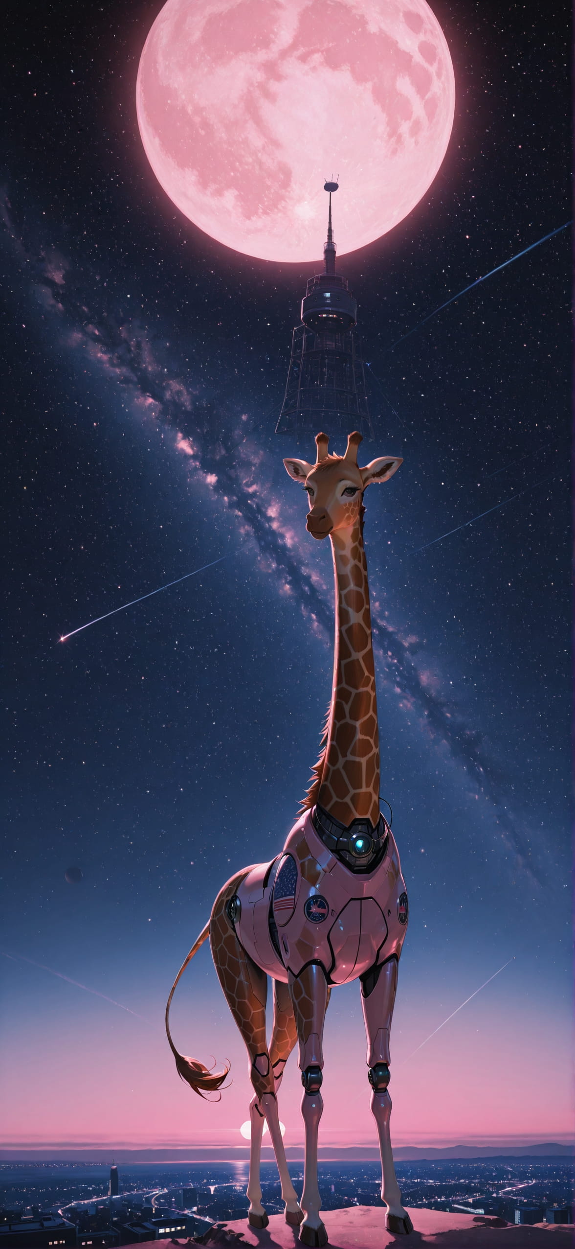 Artemis Pink Night City Summer Animal Machine mobile wallpaper / スマホ壁紙