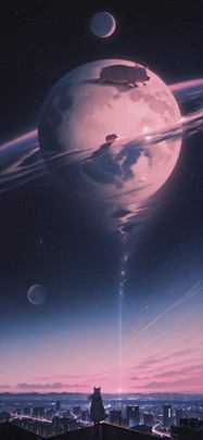 Artemis Pink Night City Winter Animal mobile wallpaper / スマホ壁紙