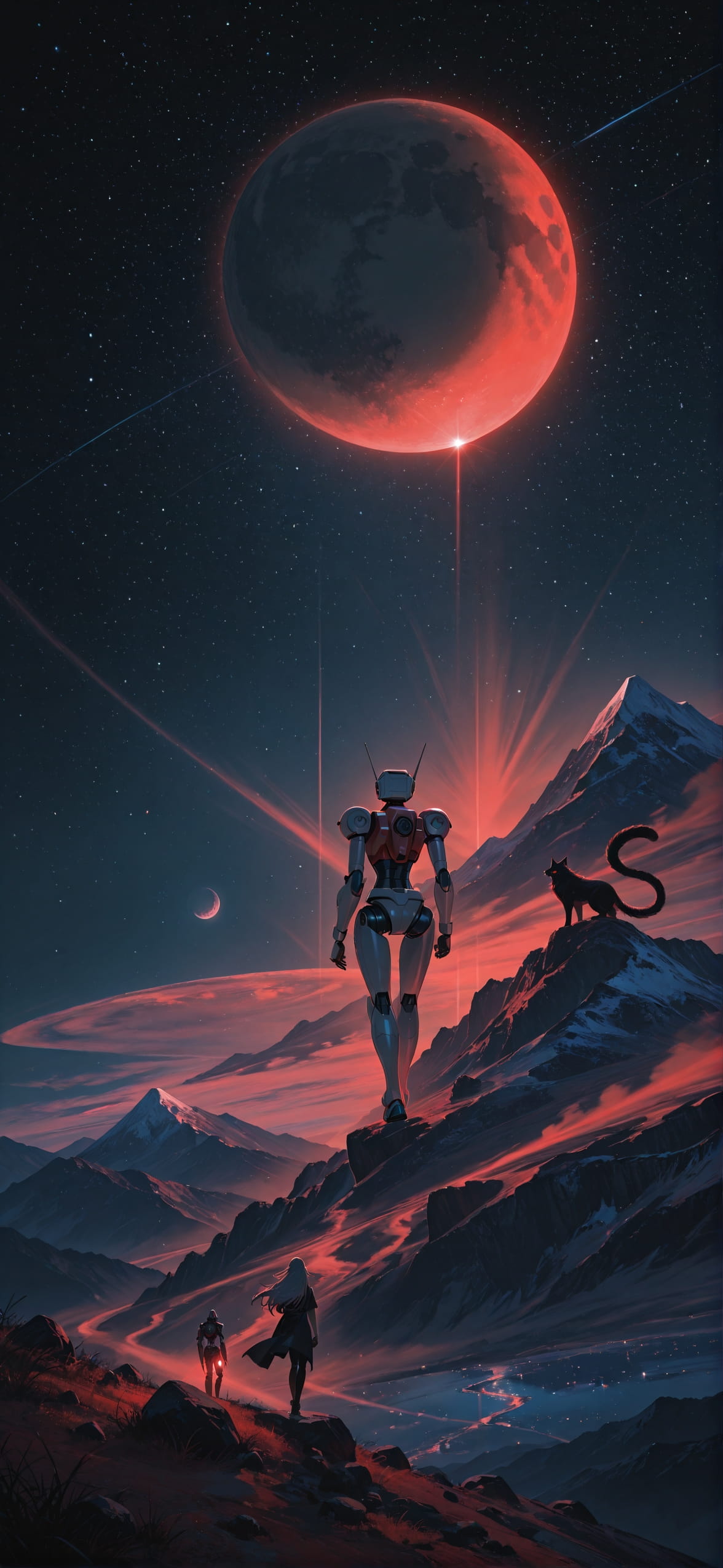 Artemis Red Night Mountain Summer Machine mobile wallpaper / スマホ壁紙