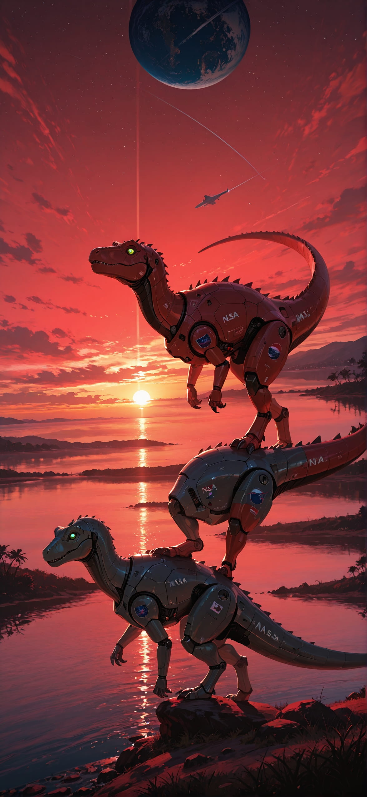 Artemis Red Sunset Sea Summer Animal Machine mobile wallpaper / スマホ壁紙