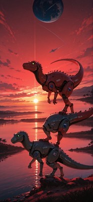 Artemis Red Sunset Sea Summer Animal Machine mobile wallpaper / スマホ壁紙