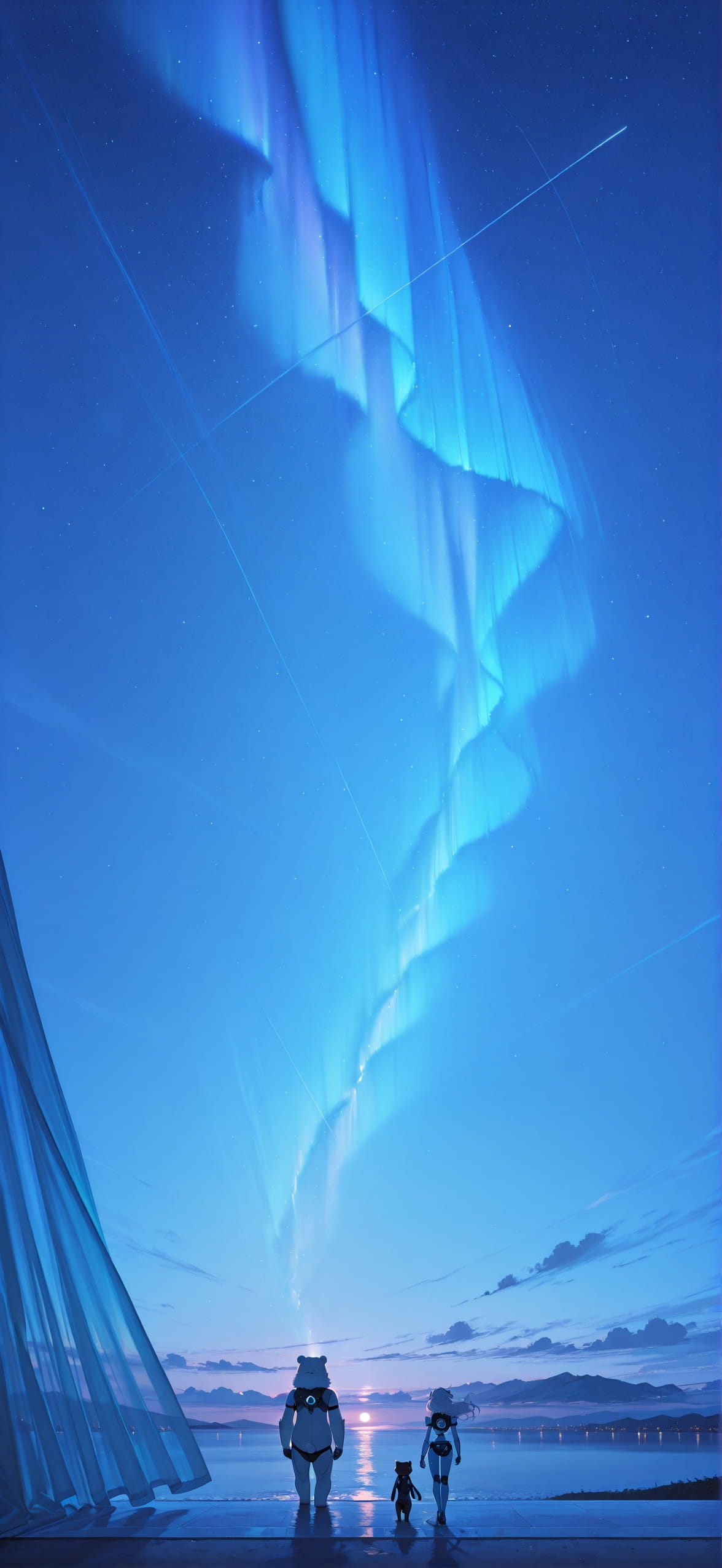 Aurora Blue Night Sky Summer Animal Machine mobile wallpaper / スマホ壁紙