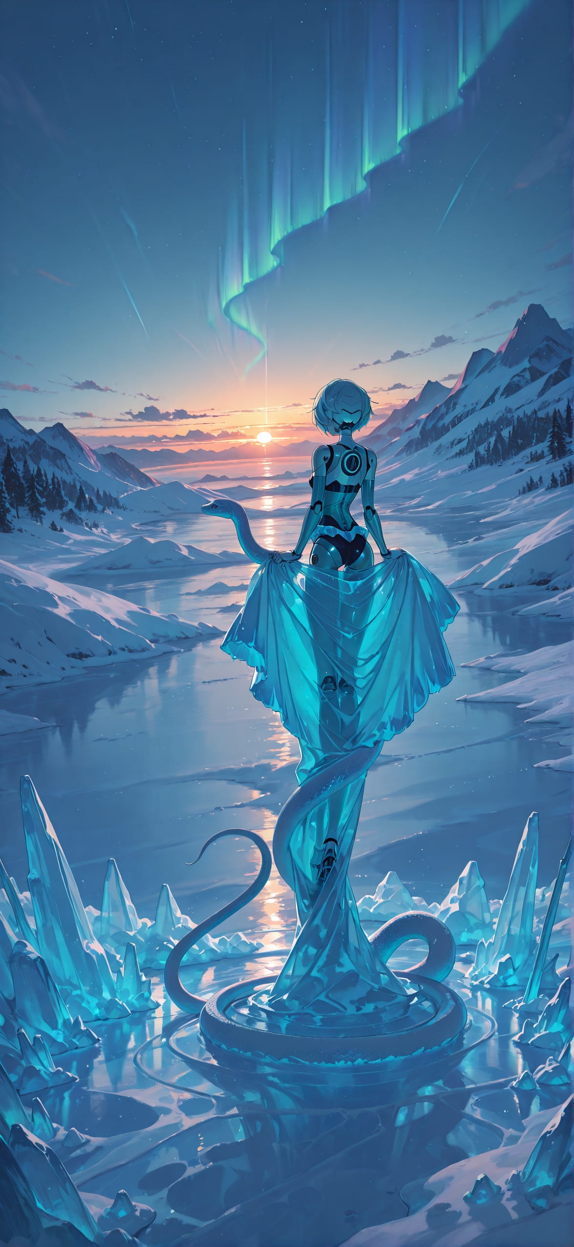 Aurora Blue Sunset City Summer Animal Machine mobile wallpaper / スマホ壁紙