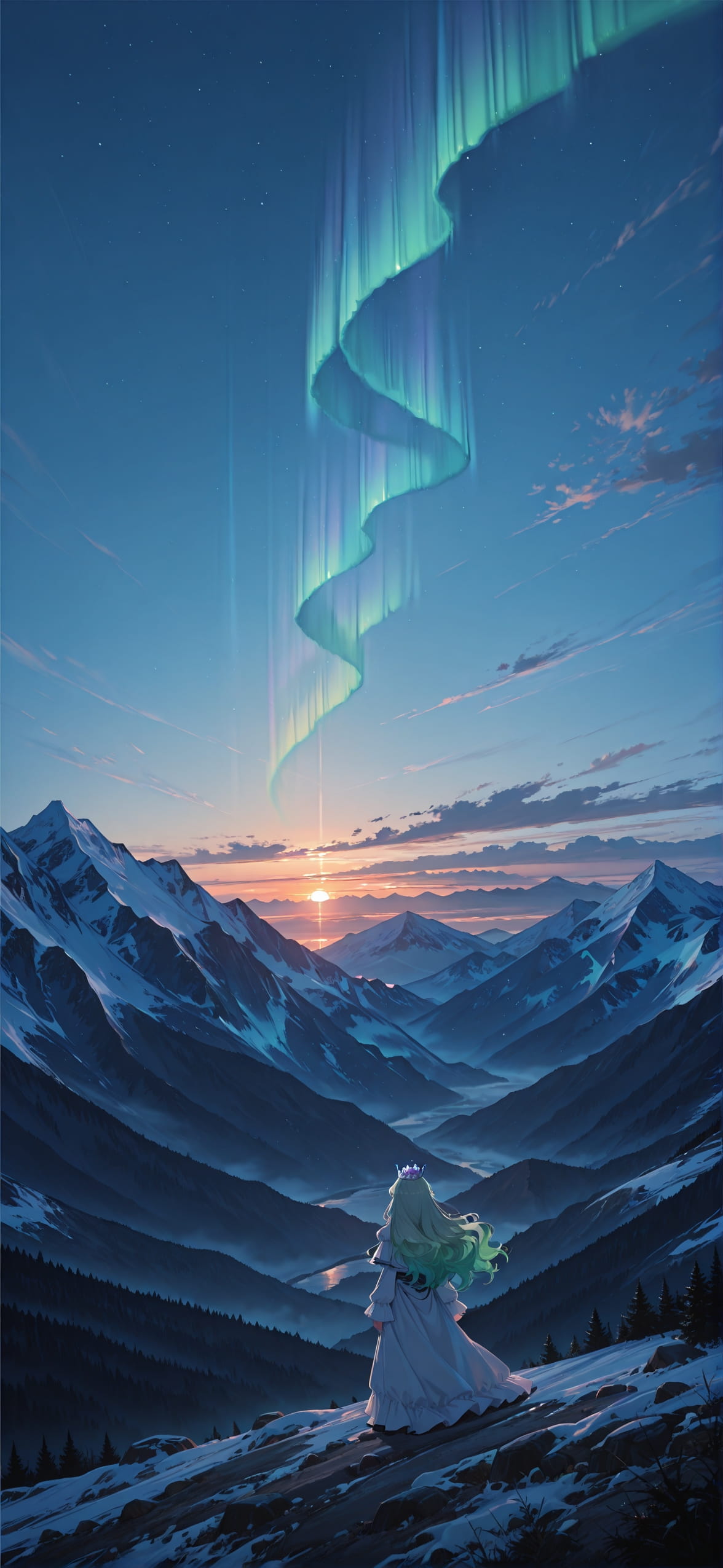 Aurora Blue Sunset Mountain Spring mobile wallpaper / スマホ壁紙