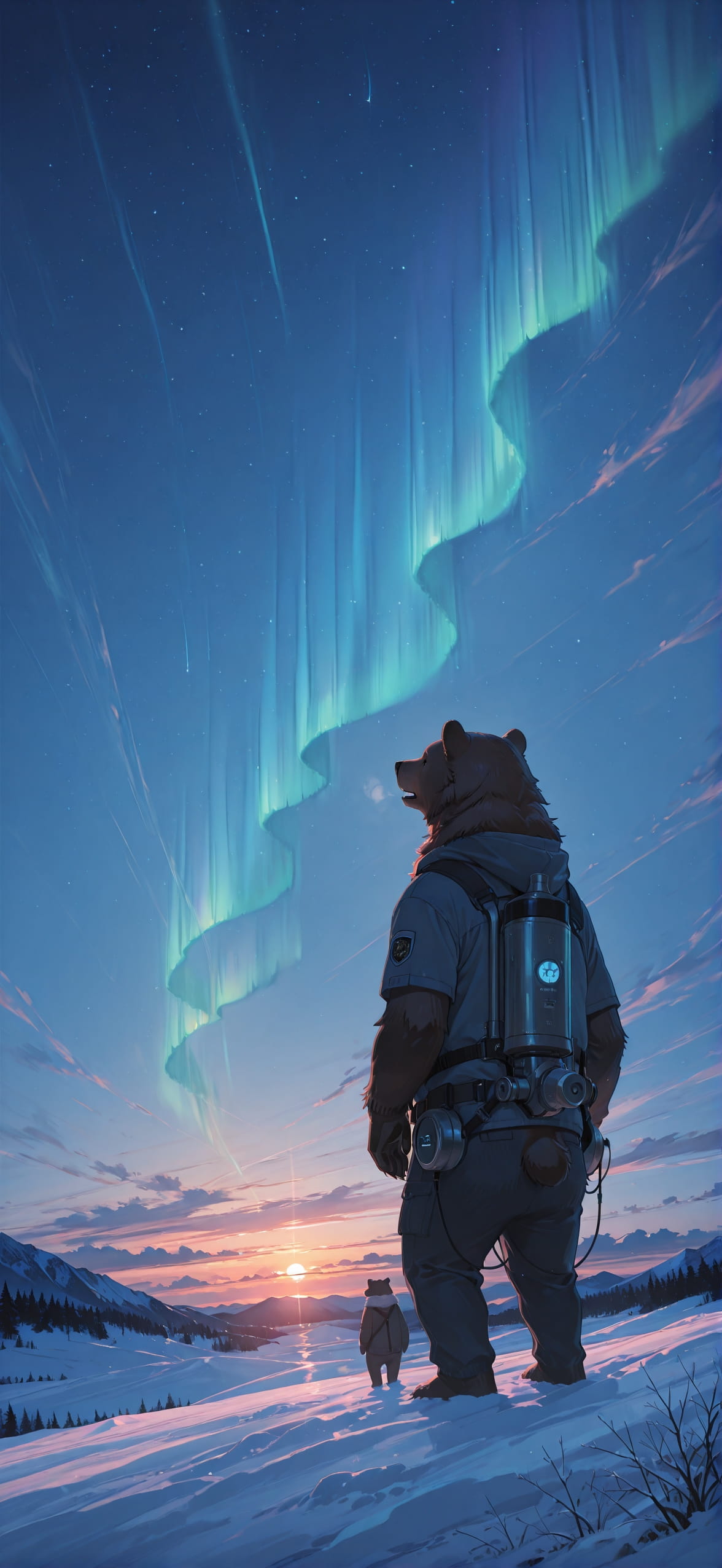 Aurora Blue Sunset Sky Summer Animal Machine mobile wallpaper / スマホ壁紙