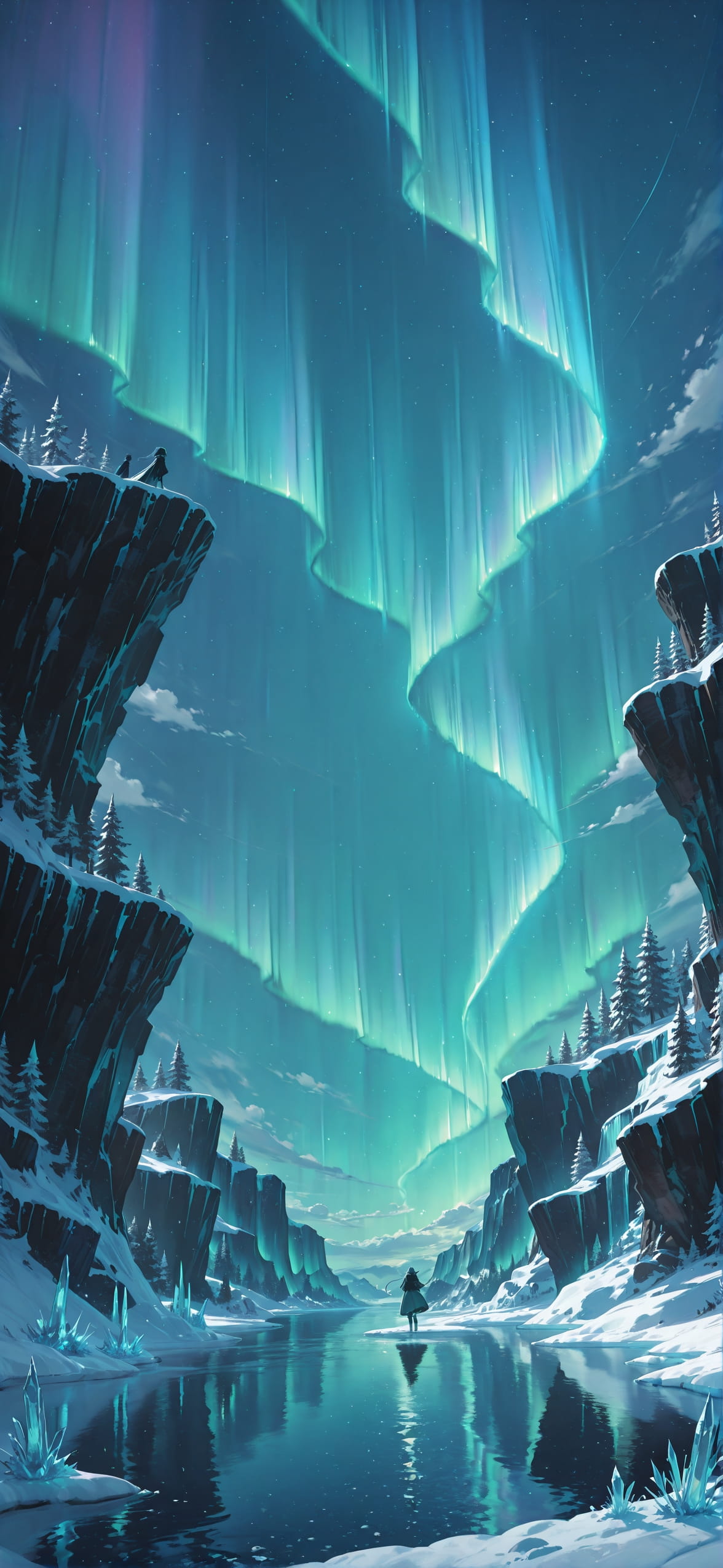 Aurora Green Afternoon Sea Winter mobile wallpaper / スマホ壁紙