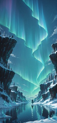 Aurora Green Afternoon Sea Winter mobile wallpaper / スマホ壁紙