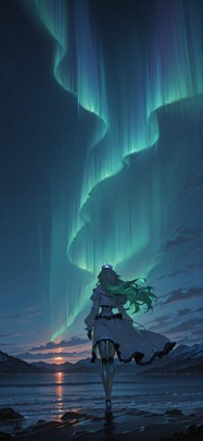 Aurora Orange Night Sea Winter Machine mobile wallpaper / スマホ壁紙